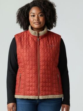 Tsunami Vintage Insulated Quilted Rust Sherpa-Trim Vest w Pockets Easy Grab Zips